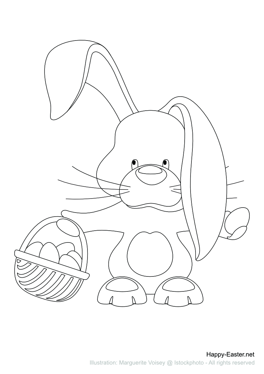 Free Printable Coloring Page Easter Bunny And Basket Of Eggs