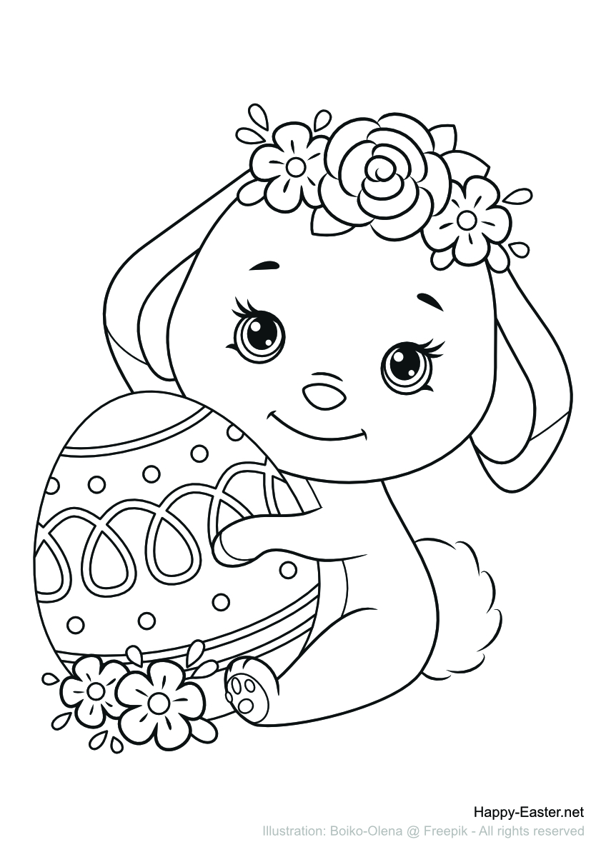 Paschal lamb wearing a crown of flowers (free printable coloring page)