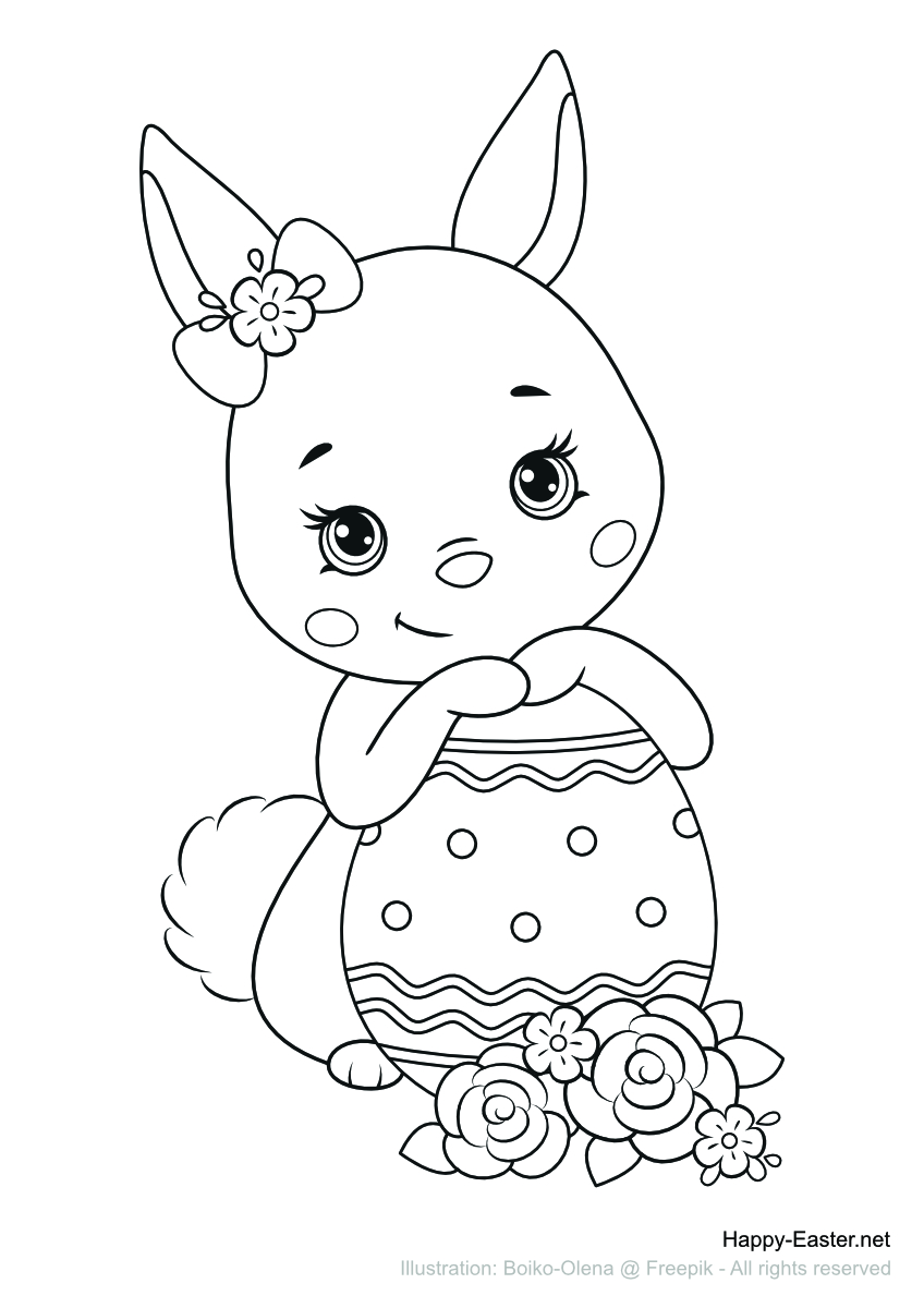 Cute bunny holding an Easter egg (free printable coloring page)