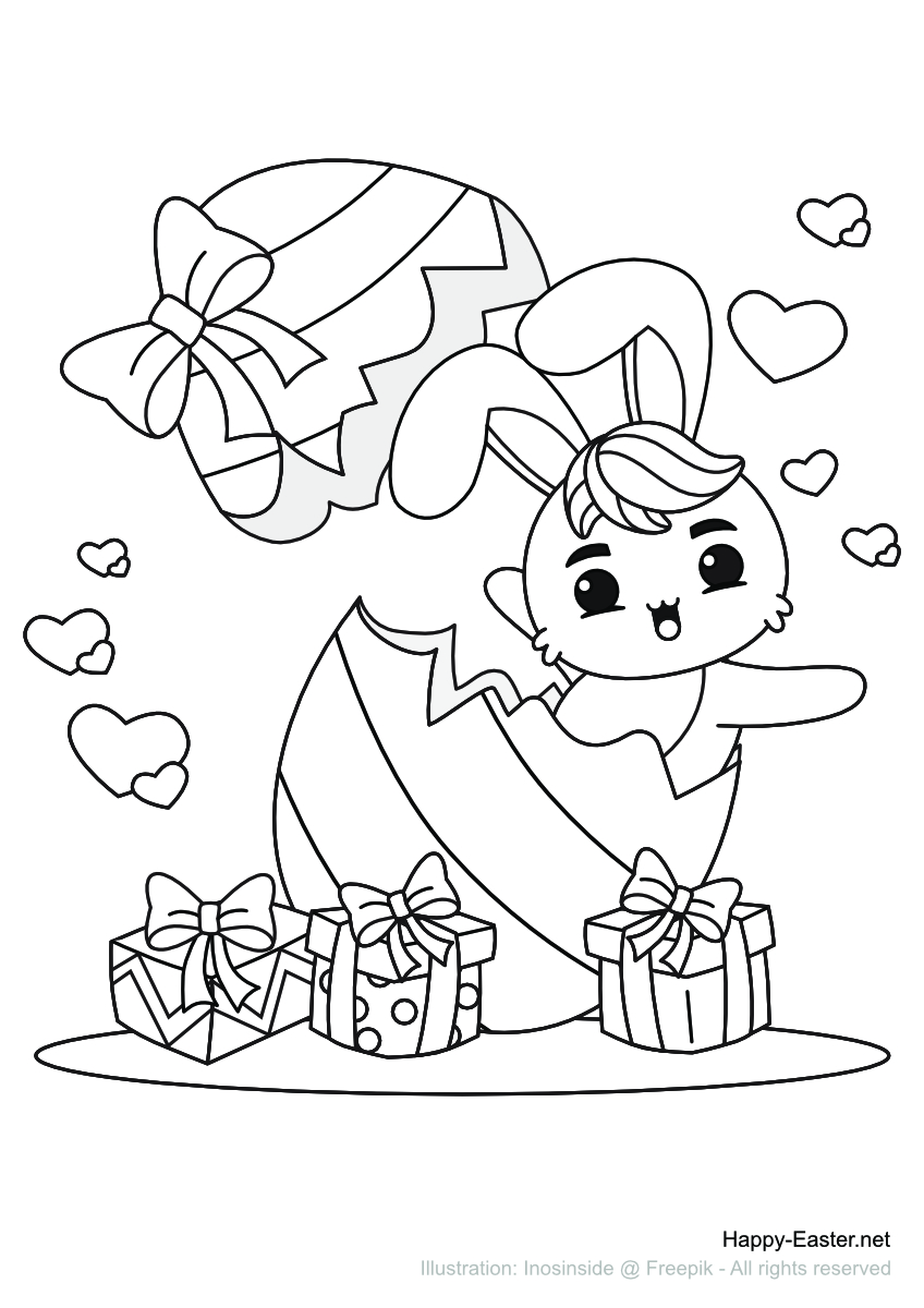 A funny bunny in an Easter egg (free printable coloring page)