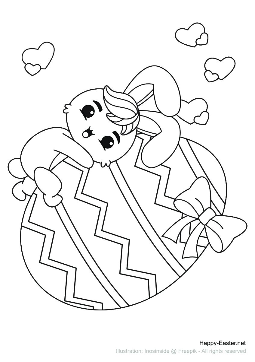 Bunny riding a big Easter egg (free printable coloring page)