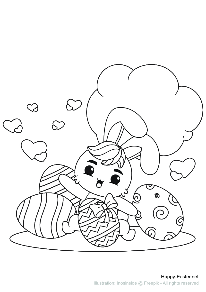 Bunny with Easter eggs (free printable coloring page)