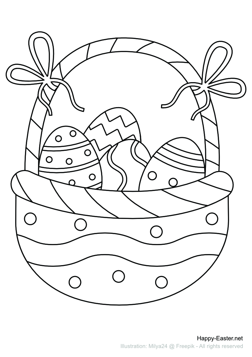 Free Printable Coloring Page   Easter Egg Basket with bows