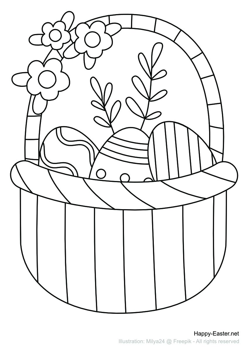 Easter basket with flowers (free printable coloring page)