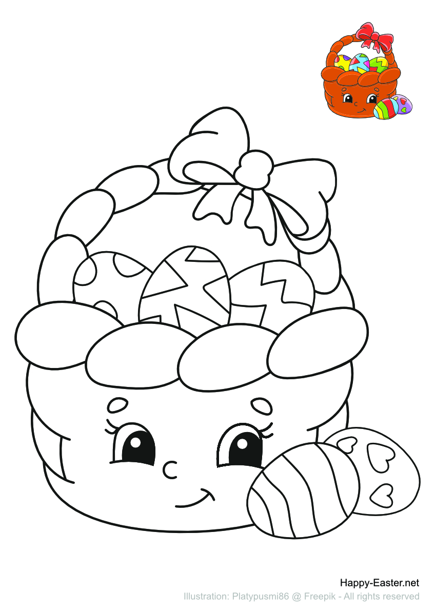 Colorful Cartoon Easter Basket (free printable coloring page)