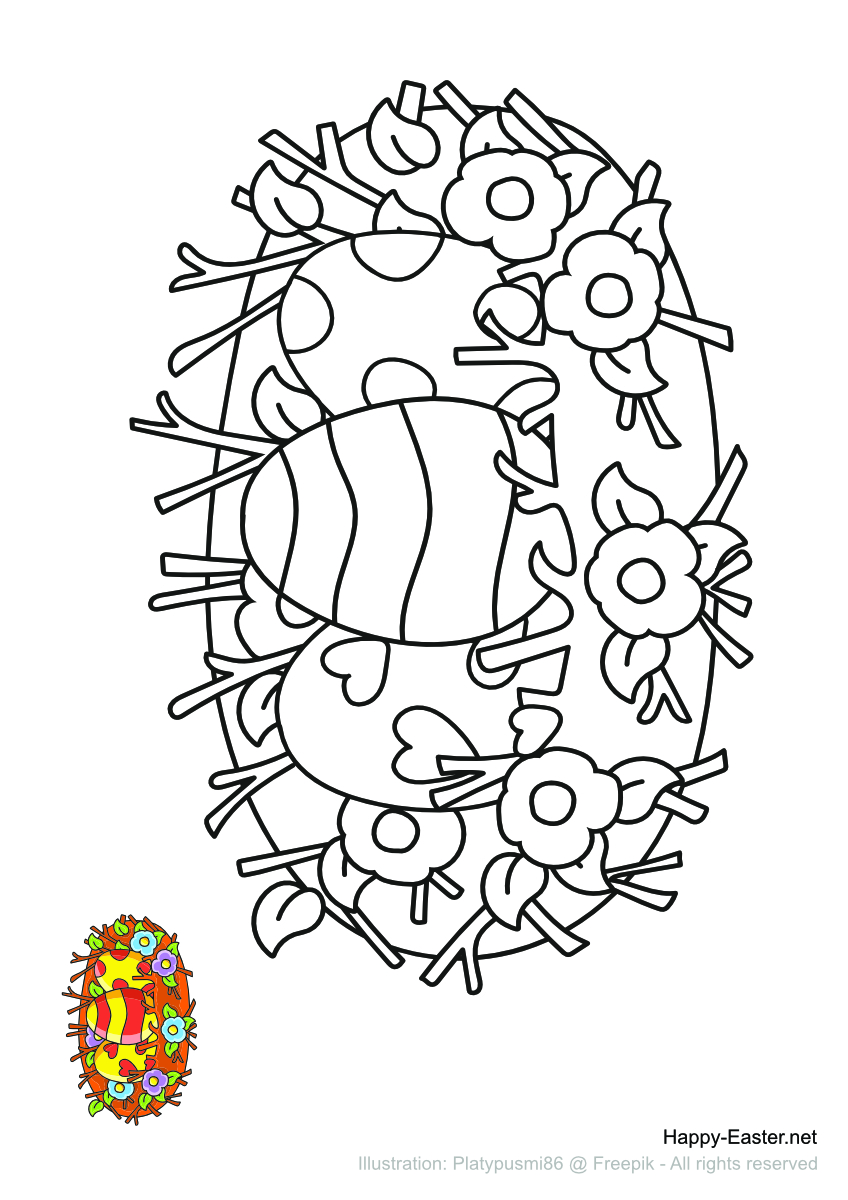 Cartoon nest filled with Easter eggs (free printable coloring page)