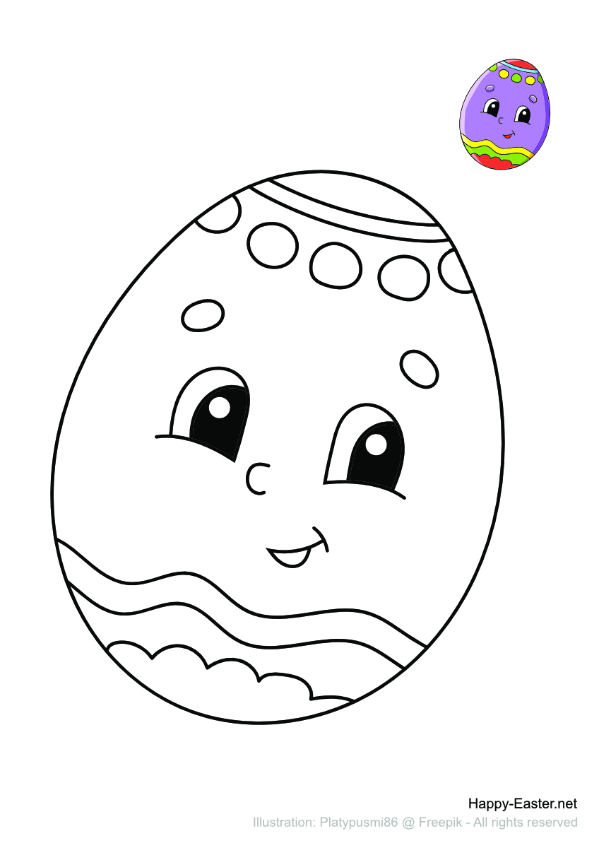 Cartoon painted Easter egg (free printable coloring page)