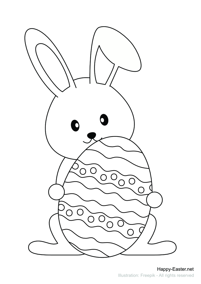 Cute bunny with decorated egg (free printable coloring page)