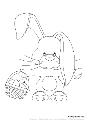 Easter bunny and basket of eggs (free printable coloring page)