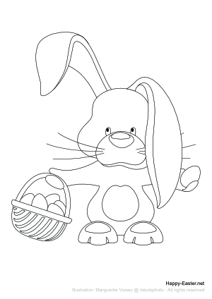 Easter Bunny and basket of Eggs (free printable coloring page)
