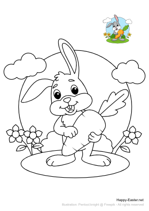 Easter hare holding a big carrot (free printable coloring page)