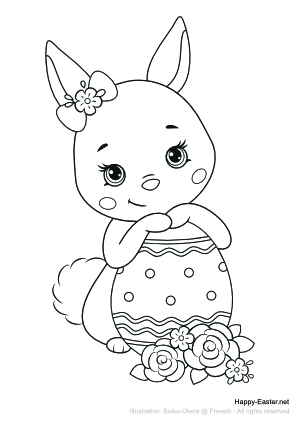 Cute Bunny holding an Easter Egg (free printable coloring page)