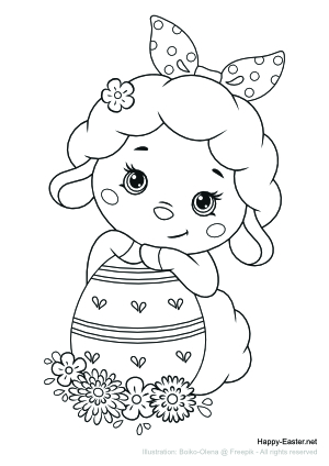 Funny lamb with an Easter egg (free printable coloring page)