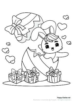 A funny bunny in an Easter egg (free printable coloring page)