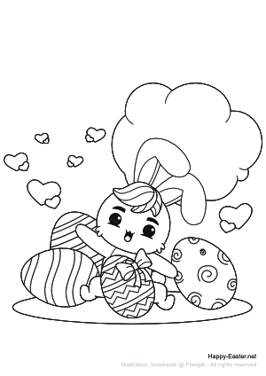 Bunny with Easter eggs (free printable coloring page)