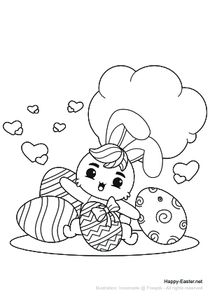 Bunny with Easter Eggs (free printable coloring page)