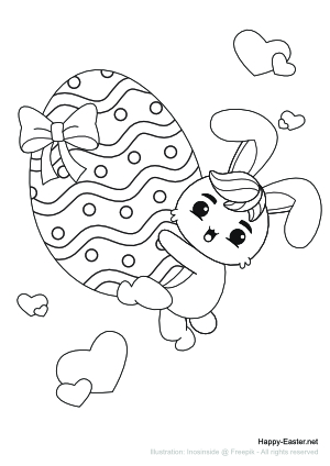 Bunny holding a big egg (free printable coloring page)