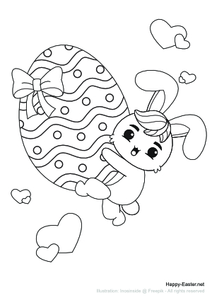 Bunny holding a big Egg (free printable coloring page)
