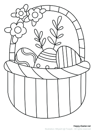 Easter Basket with Flowers (free printable coloring page)