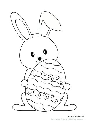 Cute Bunny with Decorated Egg (free printable coloring page)