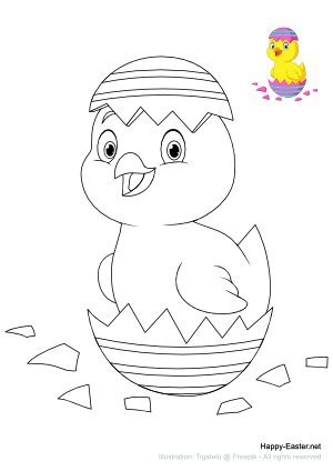 Chick hatching from Easter egg (free printable coloring page)